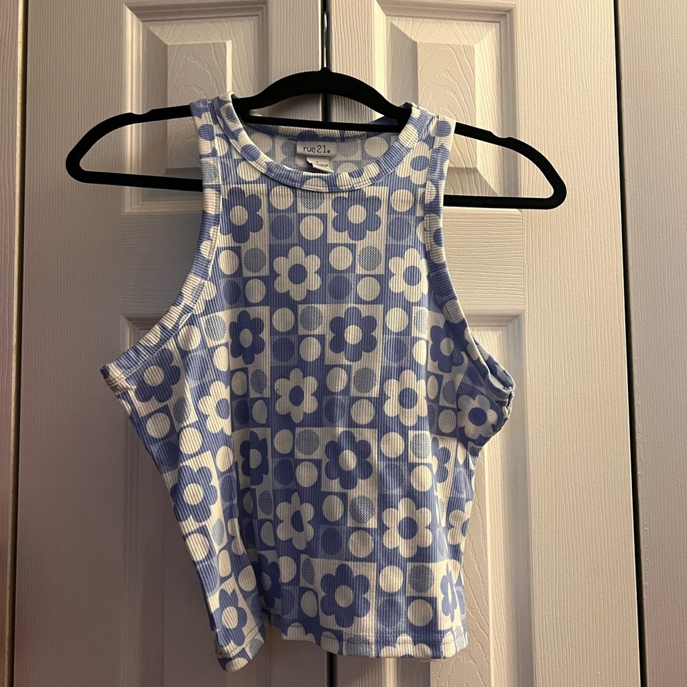 Blue and White flower print tank top